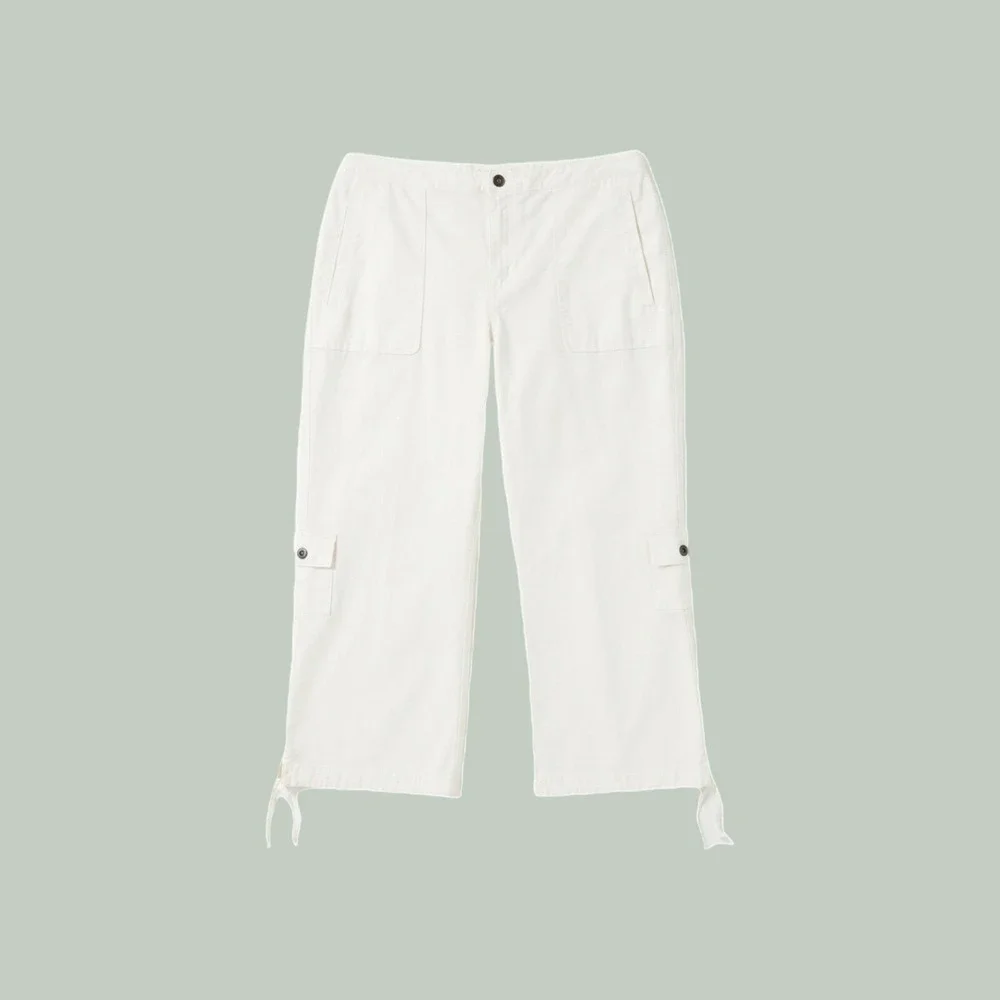Belongings Cargo Crop Pants Womens 6 White  Stretch Wide Leg‎ Drawstring